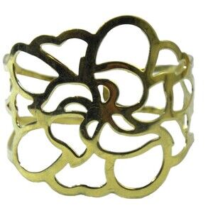 Chunky Bracelet Gold Tone Metal Cuff Open Work Large Flower Design Small Wrist